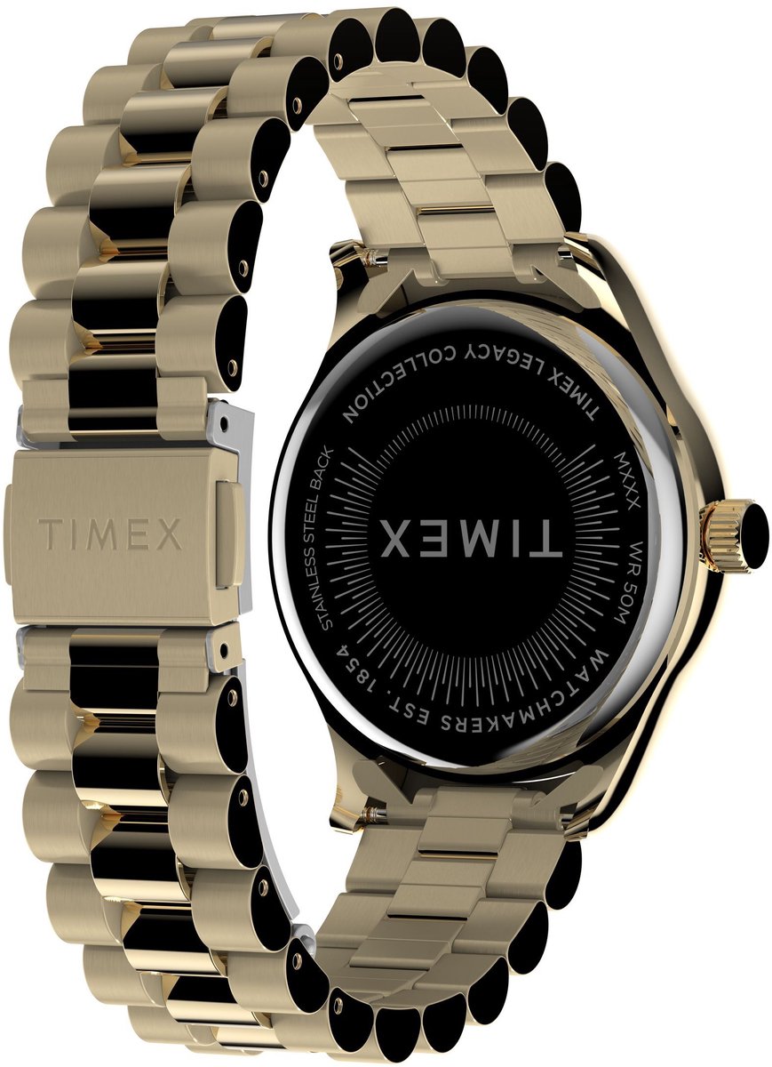 Timex Legacy Quartz Analoog Horloge Goudkleurig Kast Gemaakt Van 100% Messing Met Laag Loodgehalte En Een Armband Van 100% Roestvrij Staal 34 TW2W85400AJ