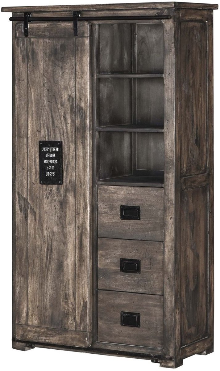 MASSIVMOEBEL24 .DE mango kledingkast grijs massief hout 100x45x175 cm (BxTxH) gelakt volledig massief gemonteerd RAILWAY #214