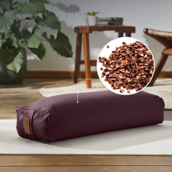 #DoYourYoga - Hoekig Yoga bolster - »Paravati« - Meditatiekussen met bio-organische boekweit schalen vulling - L67 cm & diam.13 cm - aardebruin van #DoYourYoga — afbeelding 2