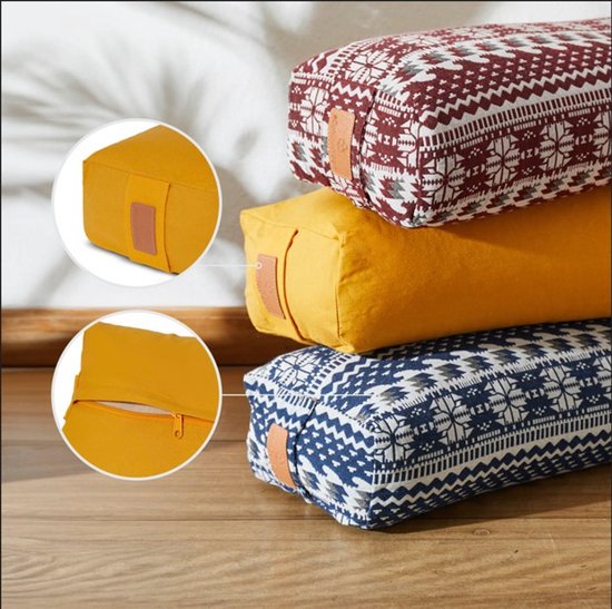#DoYourYoga - Hoekig Yoga bolster - »Paravati« - Meditatiekussen met bio-organische boekweit schalen vulling - L67 cm & diam.13 cm - curry geel van #DoYourYoga — afbeelding 2