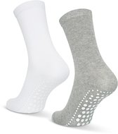 GEASY Antislip Sokken 2 paar - Antislip Sokken - Gripsokken - Anti-slip sokken - Licht Grijs - Wit - Maat 36-41 - Flex Grip - Huissokken - Heren - Dames - Ouderen - Unisex - Pilates