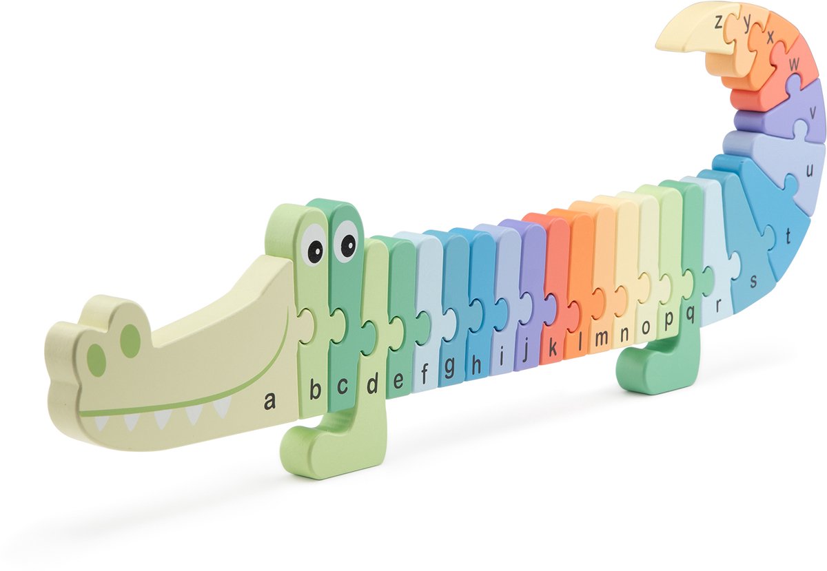 Woet® Houten Alfabetpuzzel Krokodil - ABC Leren van A t/m Z- Vormenpuzzel Krokodil - Leer het Alafabet - Educatief Letterspeelgoed - Peuterspeelgoed - Vanaf 3 Jaar