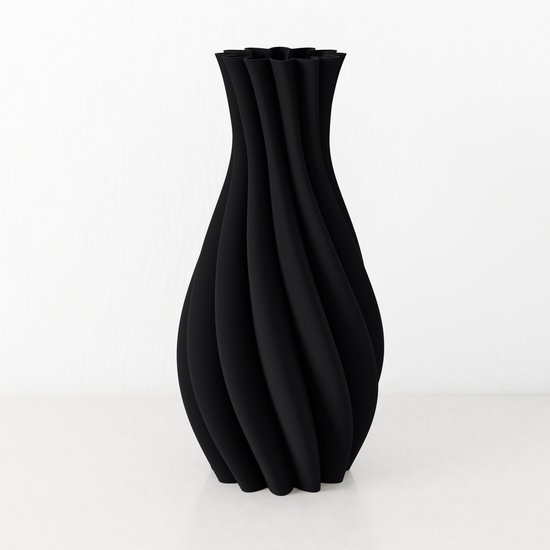 Fleuriek - Tafelvaas Zwart - H30 cm - Elegante vaas van gerecycled kunststof met gestreept patroon - Spiraal vaas voor zijden bloemen of droogbloemen