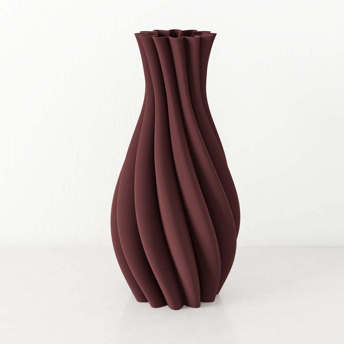 Fleuriek Vaas Rood - H40 cm - Elegante smalle vaas van gerecycled kunststof met gestreept patroon- Spiraal vaas voor zijden bloemen of droogbloemen