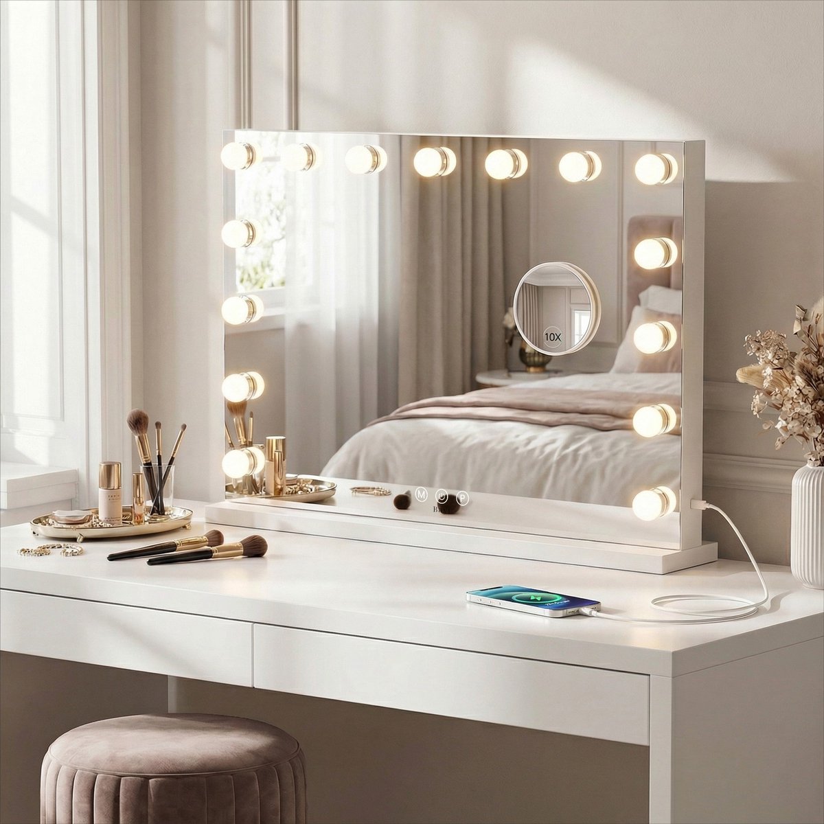 Bol.com Bayt Hollywood Spiegel met verlichting - Make Up Spiegel met Verlichting - Spiegel Met Verlichting - Dimbaar - 10x Vergr... aanbieding