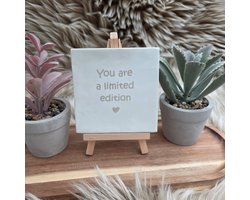Robuust Wenstegeltje – You Are a Limited Edition – Uniek Cadeau voor Vriendin, Juf, Tante, Zus of Collega – Stijlvolle Woondecoratie met Boodschap – Trendy nu – Decoratief Tegeltje met Standaard – Cadeau Idee - Tegeltje met tekst