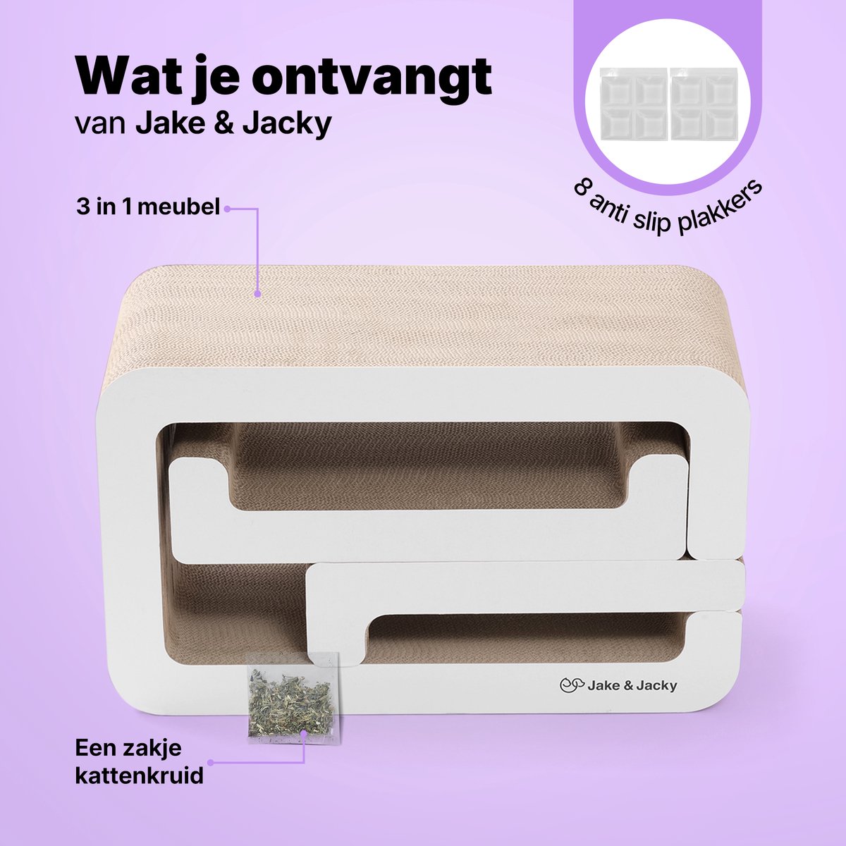 Jake and Jacky Krabkarton voor Katten - Krabpaal Karton - Krabplank - Krabmand - Krabmeubel - Kartonnen Krabmat - Kattenmand - Kattenbed - 116x33x24cm – foto 8