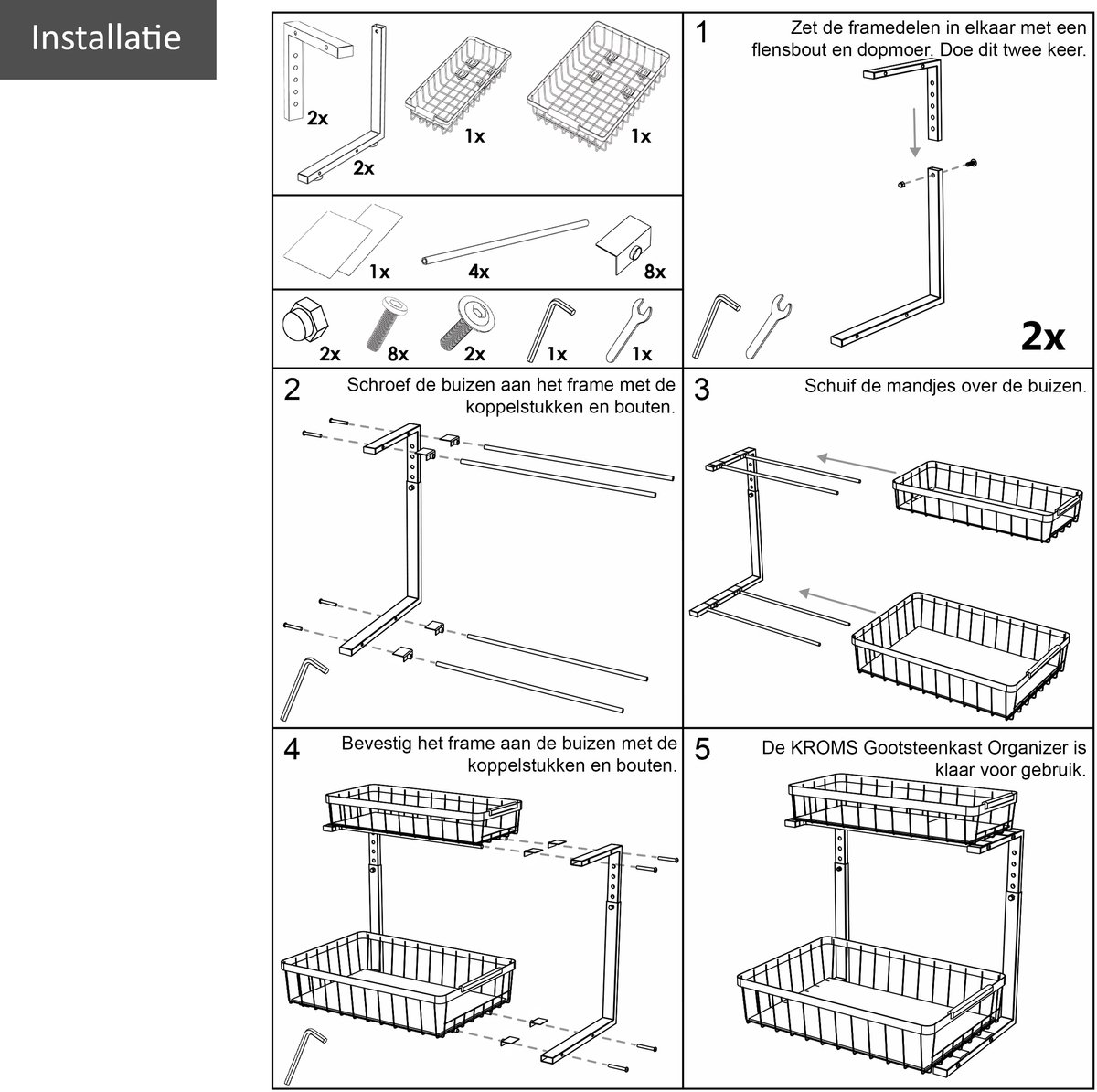 KROMS Gootsteenkast organizer zwart maat XL – Verstelbaar 2-laags gootsteenrek – Extra sterk tot 20 kg – Badkamer & keukenkast organizer — cadeau in Cadeau-ideeën - foto 8