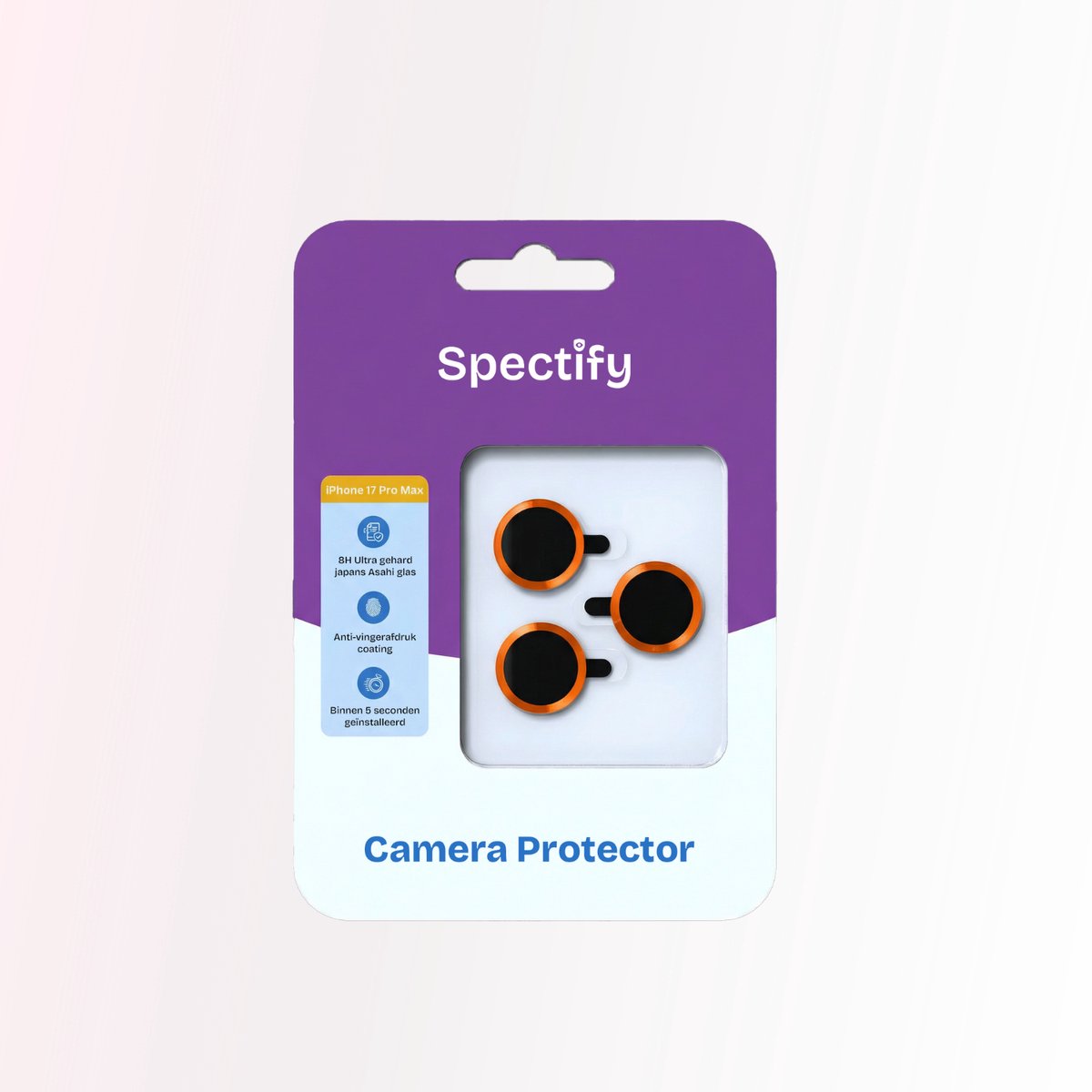 Camera protector iPhone 17 Pro Max Oranje - Beste kwaliteit - Japans Asahi Glas - Installatie binnen 5 seconden - Camera Beschermer