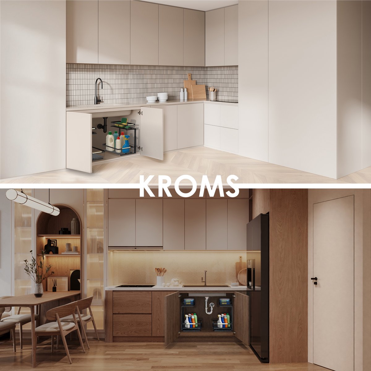 KROMS Gootsteenkast organizer zwart maat XL – Verstelbaar 2-laags gootsteenrek – Extra sterk tot 20 kg – Badkamer & keukenkast organizer — cadeau in Cadeau-ideeën - foto 2