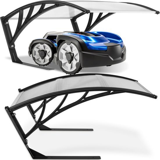 tectake® Garage pour Tondeuse Robotisée - Tondeuse à Gazon Carport - Station de Recharge Robot Tondeuse Auvent - Résistant aux Intempéries - 81 x 100 x 48 cm - Incluant 4 Piquets de Sol - Transparent