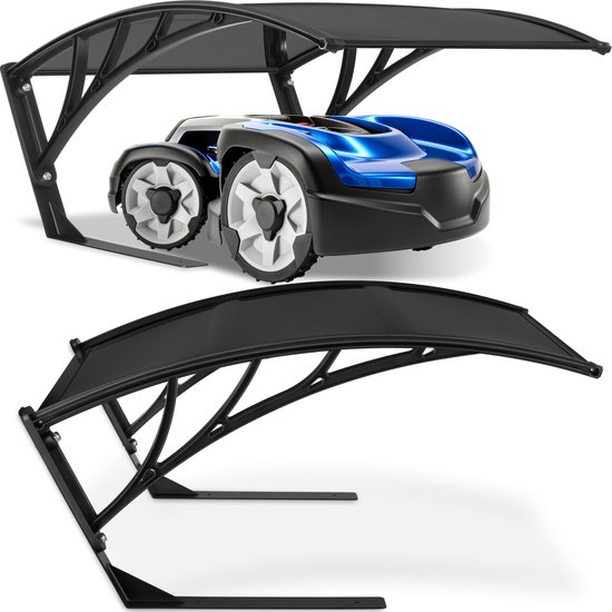 tectake® Garage pour Robot Tondeuse - Carport Tondeuse à Gazon - Abri Station de Charge Robot Tondeuse - Résistant aux Intempéries - 81 x 100 x 48 cm - L 4 Piquets de Sol - Noir