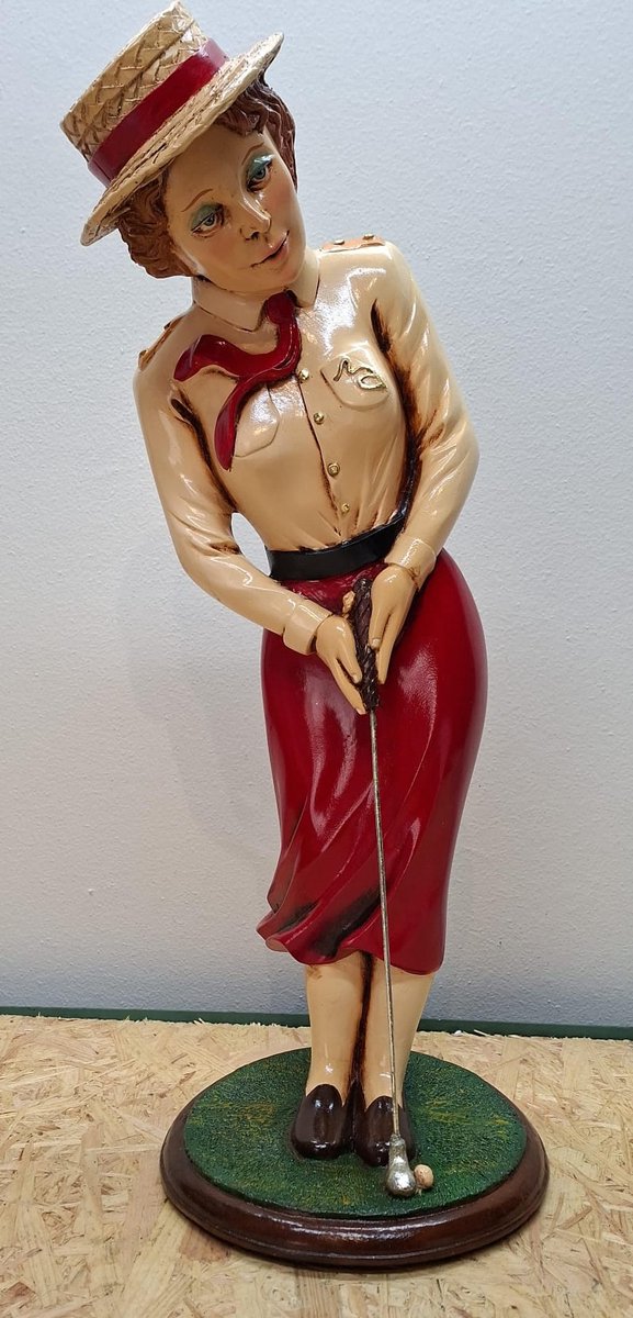 Vintage Golfer Dame beeld - 52cm hoog - golf - polyresin - polystone - Decoratie - Woonaccessoires - Beeld
