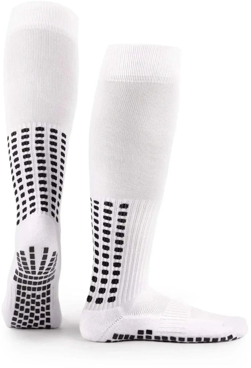 LUX Voetbalsokken met Grip, Kniehoogte, Wit, Volwassen Maat, Antislip Prestatiesokken met Volledige Bedekking