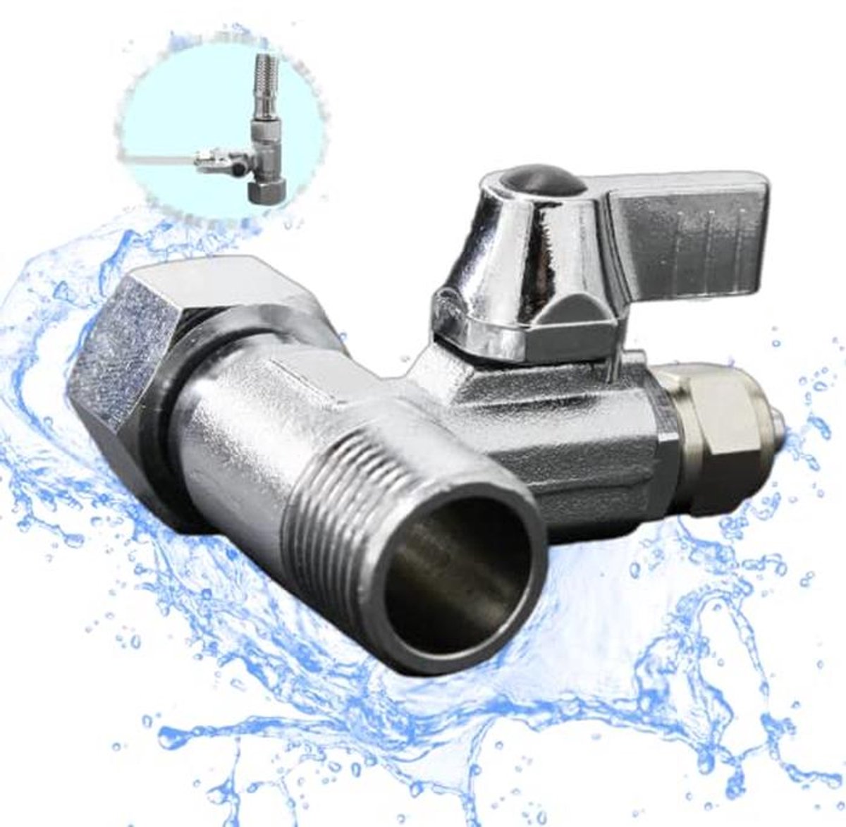Wateraansluiting adapter T-stuk 3/8 x 3/8 x 1/4 met afsluitventiel voor twee apparaten