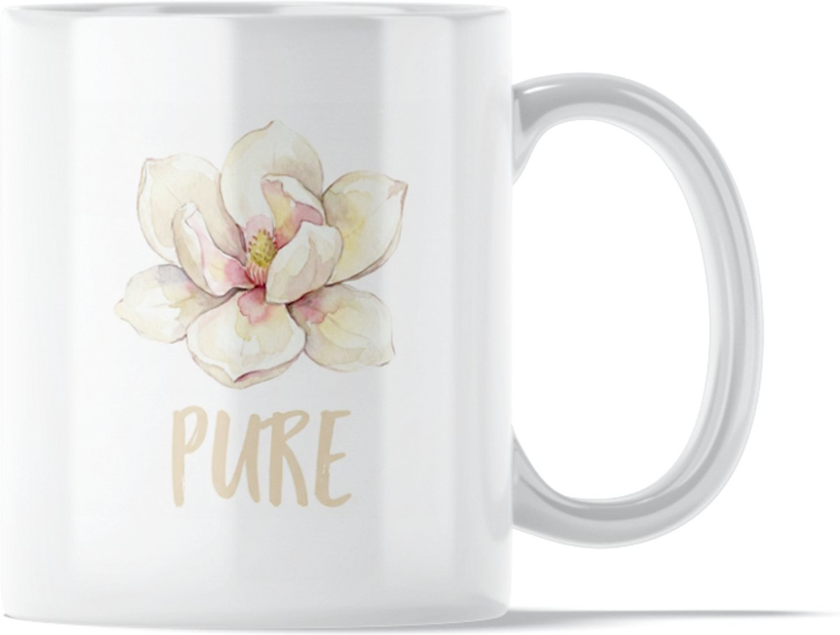 "Aquarel Series" Mok: Pure Magnolia - Elegante Waterverf Mok Witte Bloem - Positieve Herinnering aan In Het Moment Zijn & Mindfulness - Spiritueel Talisman - Bloemen Symbool Puurheid & Serene Rust - Stijlvol Spiritueel Valentijnscadeau voor Vriendin