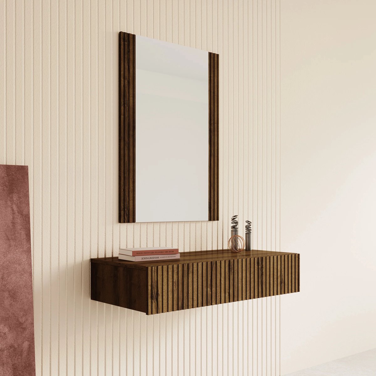 MEUBELLA Kaptafel Tartagal - Donkerbruin eiken - 80 cm - Met spiegel