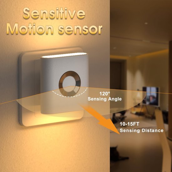 Led Nachtlamp Met Bewegingssensor 2-Pack, Automatische Aan-Uitschakeling Inplugbaar Stopcontact, Warm Wit 3000K Licht Voor Badkamer Slaapkamer Hal En Kinderkamer van Merkloos — afbeelding 3