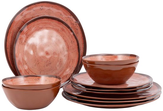 Bo-Camp Servies - Halo - 12-Delig - Melamine - Clay
