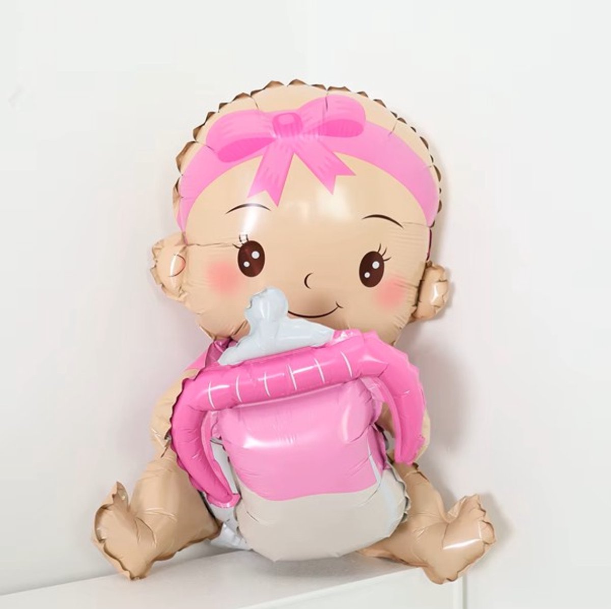 Folieballon Baby Meisje XL – Zittende Baby met Fles – 50 cm