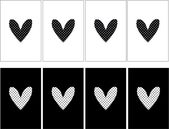 8x Minikaartjes / Kleine Kaartjes / Cadeaulabels | HARTJES | zwart & wit
