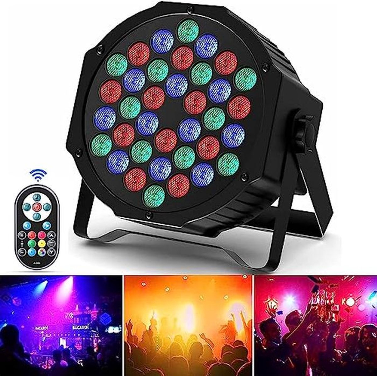 RGB Led-schijnwerper met Afstandsbediening - 36 Kleuren, DMX en Geluidsgeactiveerd