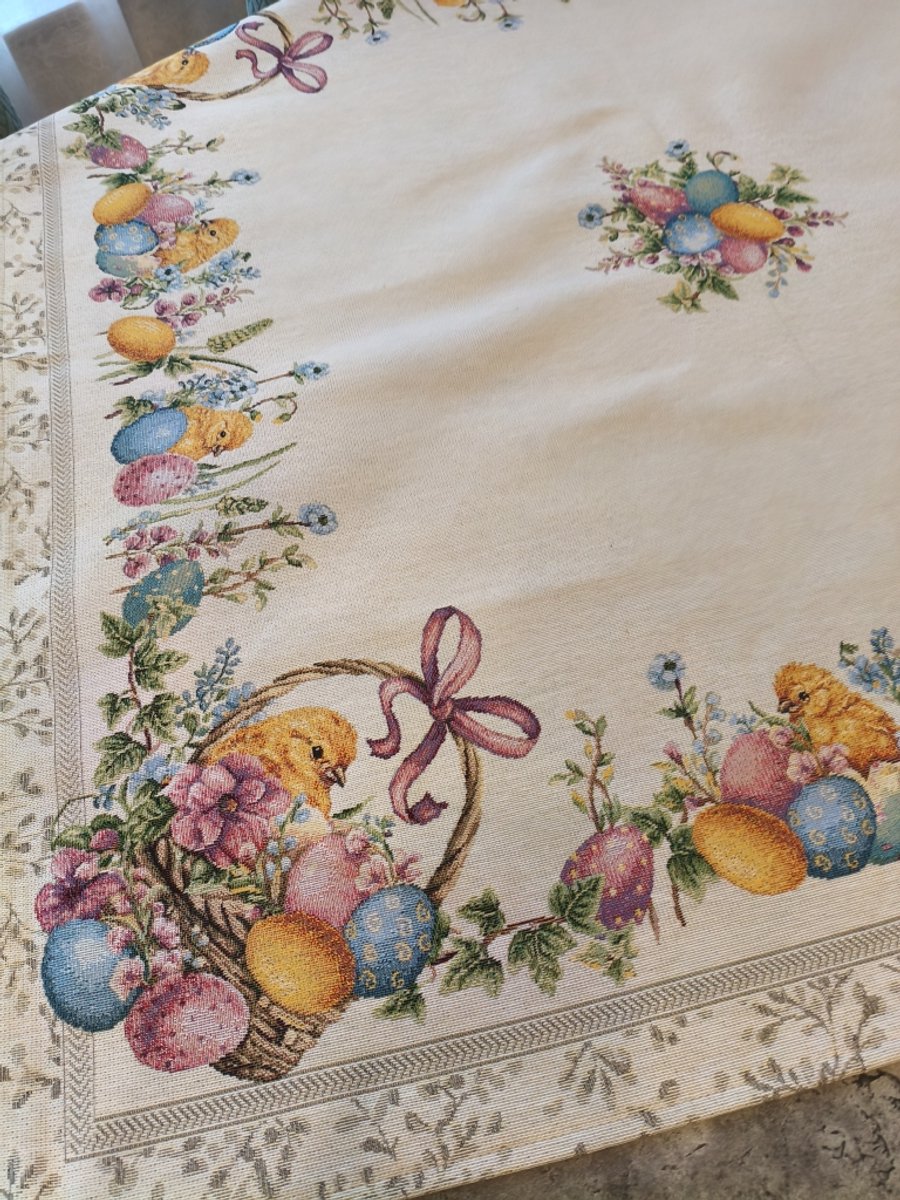 Tafelkleed Gobelinstof Pasen Easter Baskets of Eggs 100*100cm
