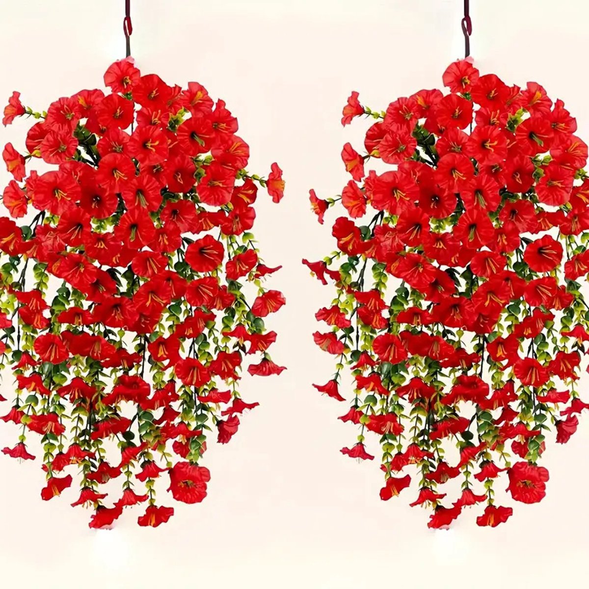 Kunstmatige hangbloemen voor buiten, zomerdecoratie, 2 stuks upgrade UV-bestendige kunstzijden hangplanten voor buiten, tuin, veranda, raam, woondecoratie
