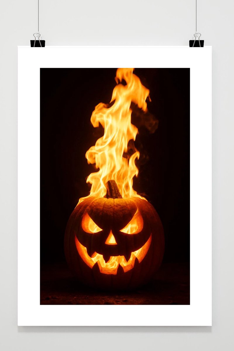 Jack-o’-lantern Poster - Halloween Posters - Horror - Pompoen - Vuur - Karakters - Met Wit