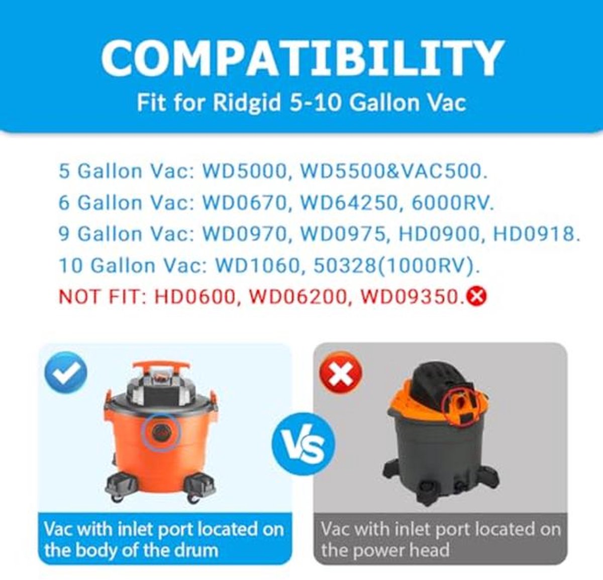 Stofzuigerzakken Compatibel met Nat/Droog Vacs 5 tot 10 Gallon - 10 Pack