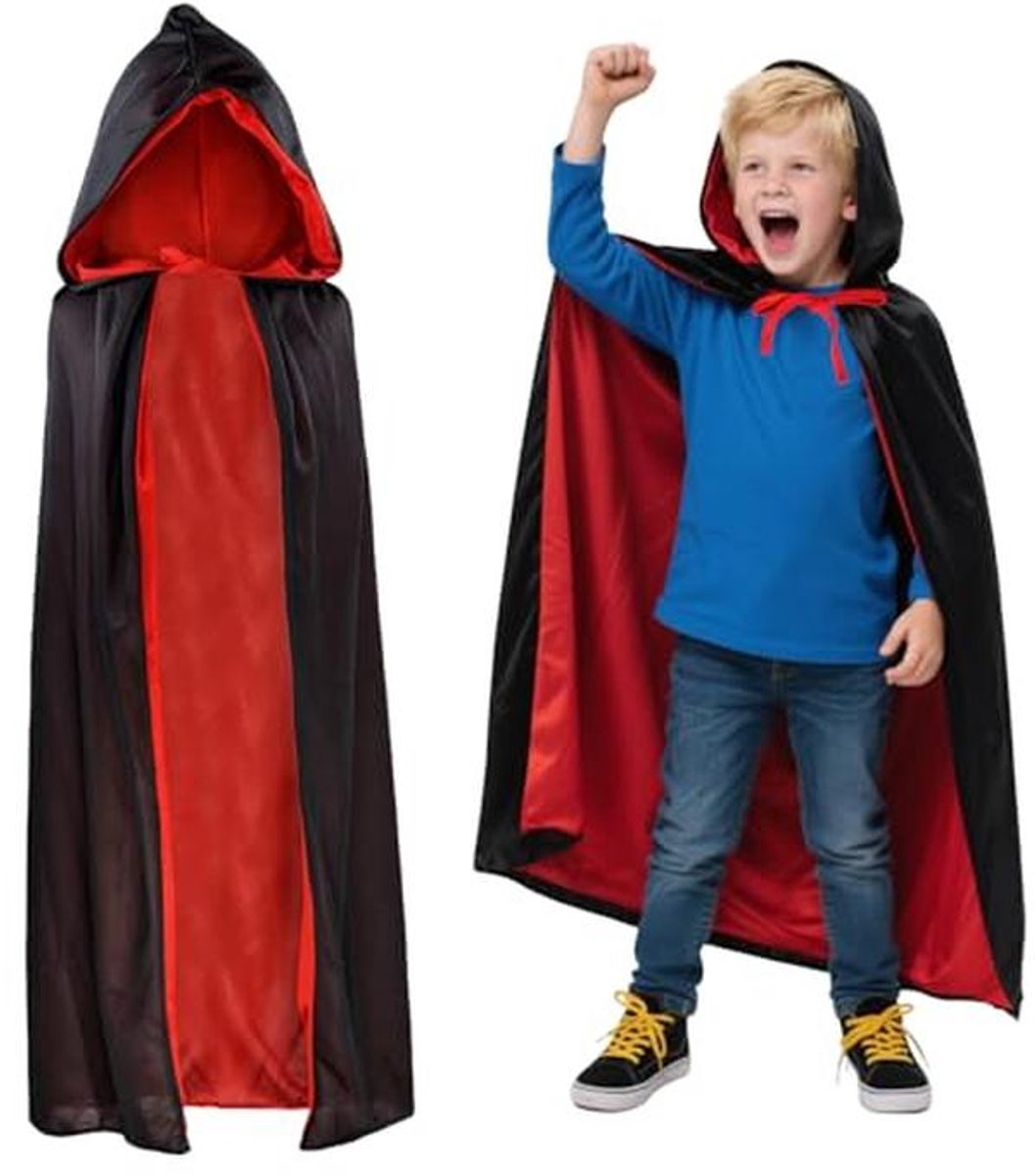 Vampier Cape Zwart-Rood voor Kinderen – Halloween Kostuum met Capuchon
