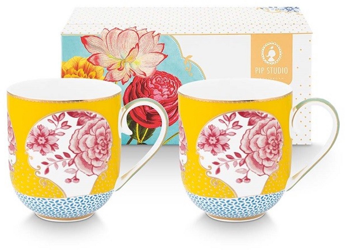 Pip studio-mok groot-Royal yellow-Set van 2-325ml-Porselein