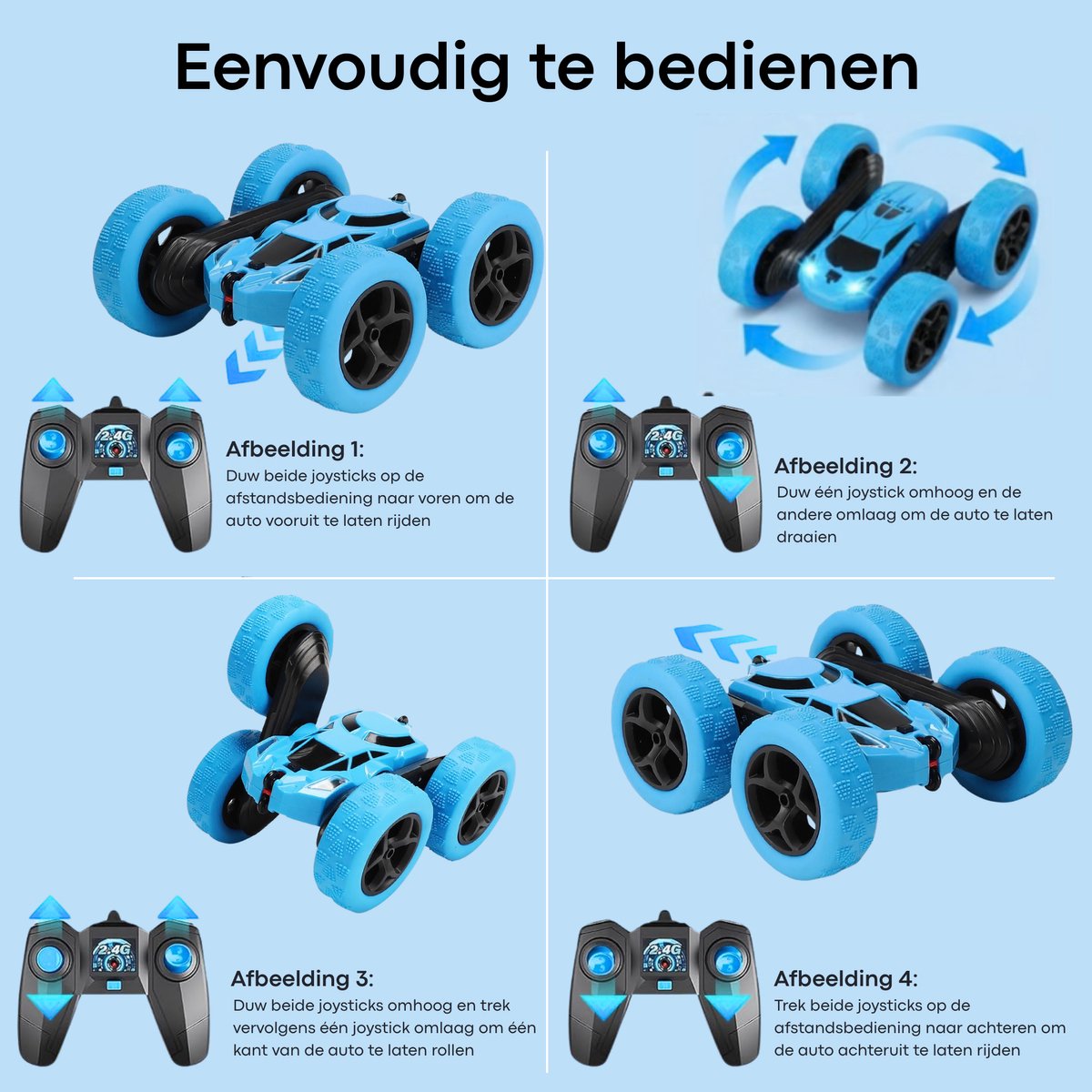 Nexar Bestuurbare Auto voor Jongens - RC Auto - Afstandsbestuurbare Stunt Auto - 360° Flip - LED Verlichting - Speelgoed voor Binnen & Buiten — afbeelding 2
