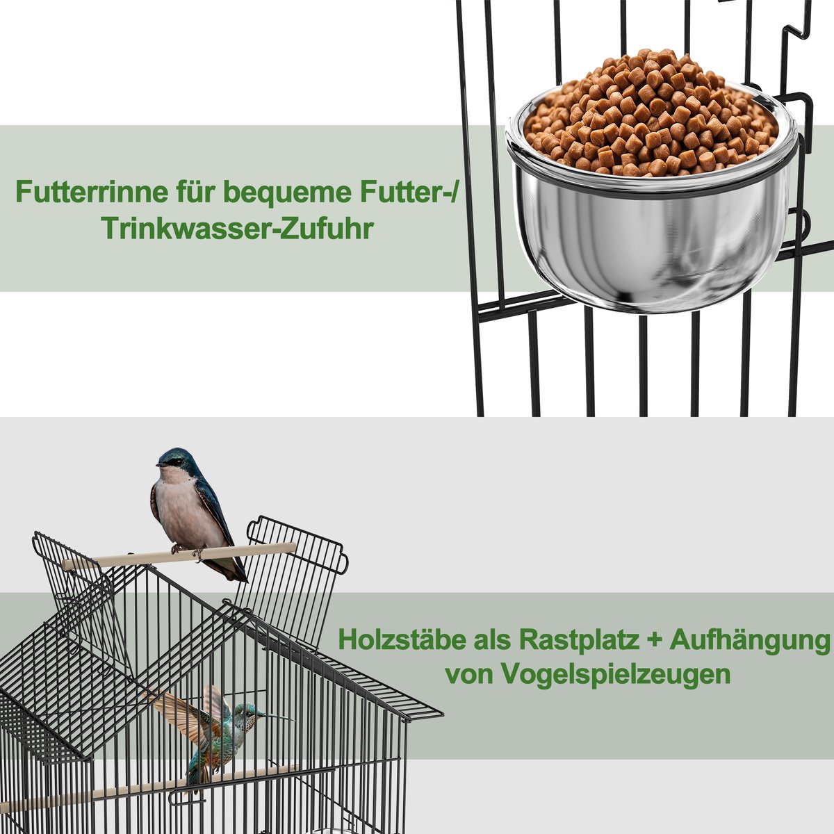 Froadp Vogelkooi met standaard Parkietkooi met te openen dak 55 x 55 x 145 cm Vogelvolière Papegaaienkooi Druppelvormige vogelkooi met voederhuisje en zitstok van hout voor parkieten thumbnail 3