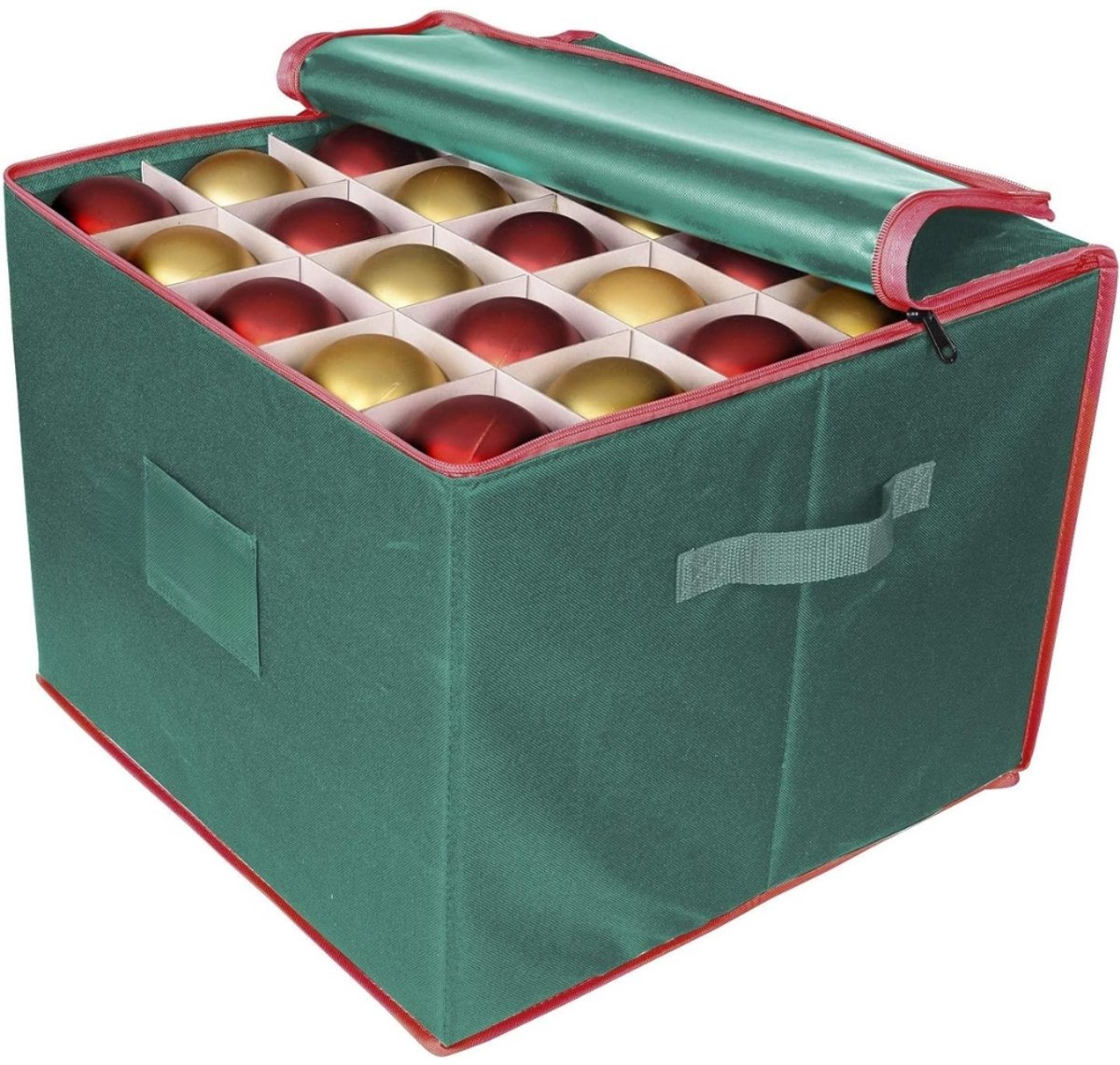 Famanu Holiday Ornament Opbergdoos Organizer Borst, Houdt tot 75 Ornamenten Ballen Verdeeld Op 3 Trays met Dividers om Duurzame 600D Oxford Materiaal Organiseren Groen
