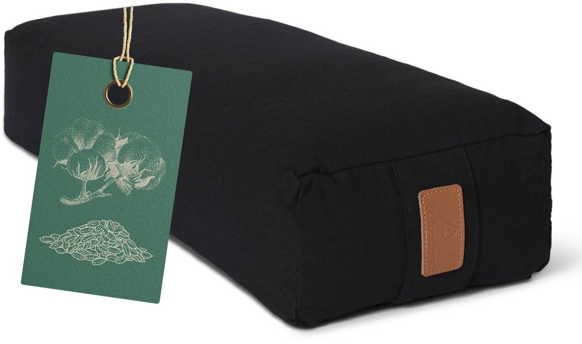 #DoYourYoga - Hoekig Yoga bolster - »Paravati« - Meditatiekussen met bio-organische Spelt vulling - L67 cm & diam.13 cm - zwart