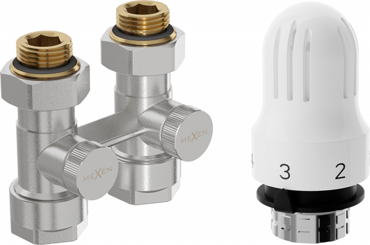 Mexen G04 thermostatisch tweepijpset DN50, recht 1/2"x16 mm, nikkel - W912-016-948-01