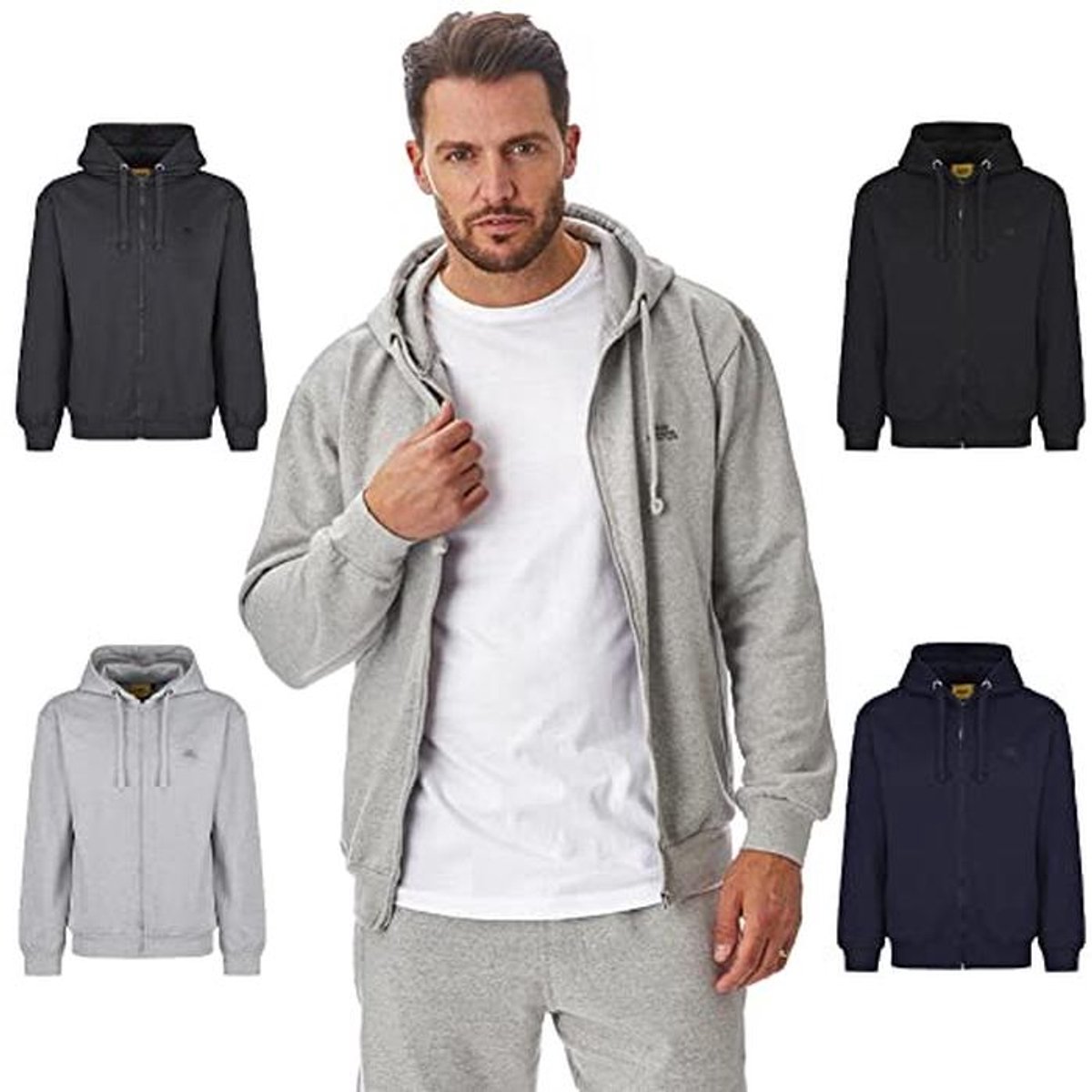 Eco-vriendelijke heren fleece hoodie met ritssluiting - Comfortabele en flexibele werkkleding in lichtgrijs