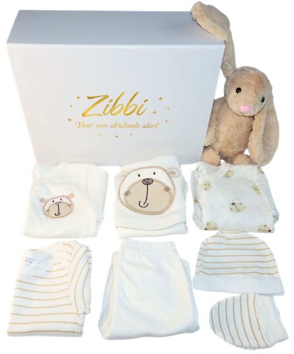 Zibbi Originals Babybox Ollie – 9-delig Kraamcadeau & Babyshower Geschenk – Unisex – 0-3 Maanden - Wit – Magneet Geschenkdoos