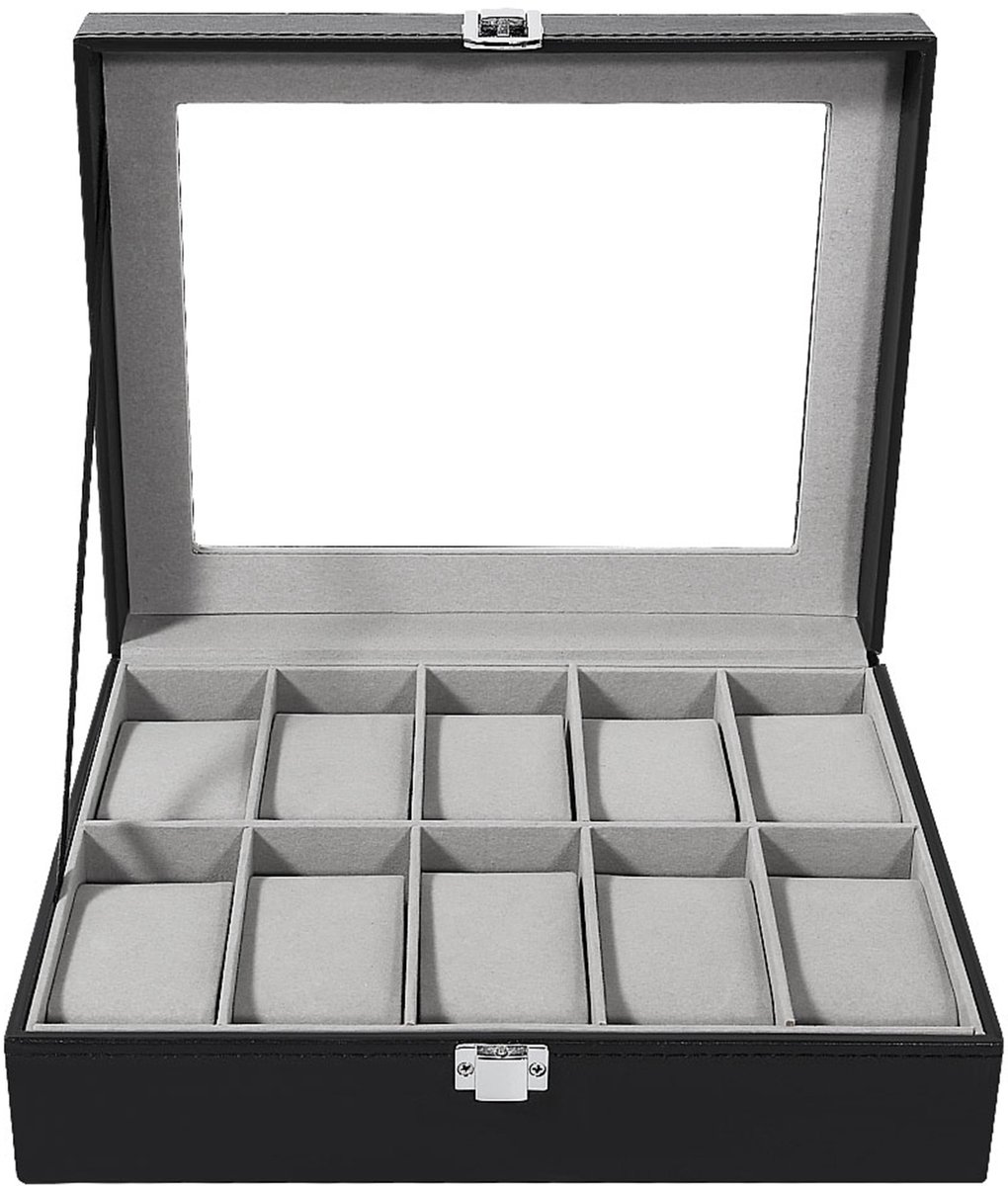 Trendello Horloge Doos - Horlogebox - Horloge Opbergdoos - 10 Vakken - Geschikt voor sieraden - Grijs binnenkant