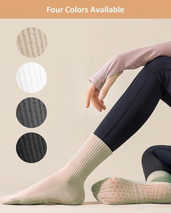 4 Paar - Sokken - Antislip Katoenen Sokken - Yoga Sokken - Pilatessokken - sokken dames - sportsokken - yoga sokken antislip dames - ademende katoenen sokken - balletsokken - voor yogapaal, Pilates, dans van Merkloos — afbeelding 2