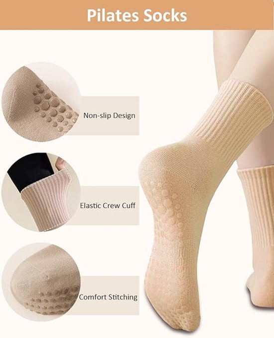 4 Paar - Sokken - Antislip Katoenen Sokken - Yoga Sokken - Pilatessokken - sokken dames - sportsokken - yoga sokken antislip dames - ademende katoenen sokken - balletsokken - voor yogapaal, Pilates, dans van Merkloos — afbeelding 5