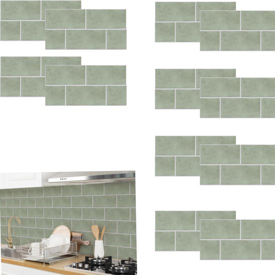 VEELIKE Mintgroen Rechthoek Zelfklevende Tegels 3d Tegelstickers Keuken Badkamer Waterdichte Keukentegels Plakken Over Wandtegels Zelfklevende Keuken Spatwand 30,5cm×30,5cm 6 Stukken