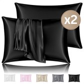 RENALUX - Satijnen Kussensloop Trend - Zwart - kussenslopen 60 x 70 set van 2 - Zijden Zachte Kussensloop - Haarverzorging - Set van 2 Stuks - Rits Sluiting - Zwart