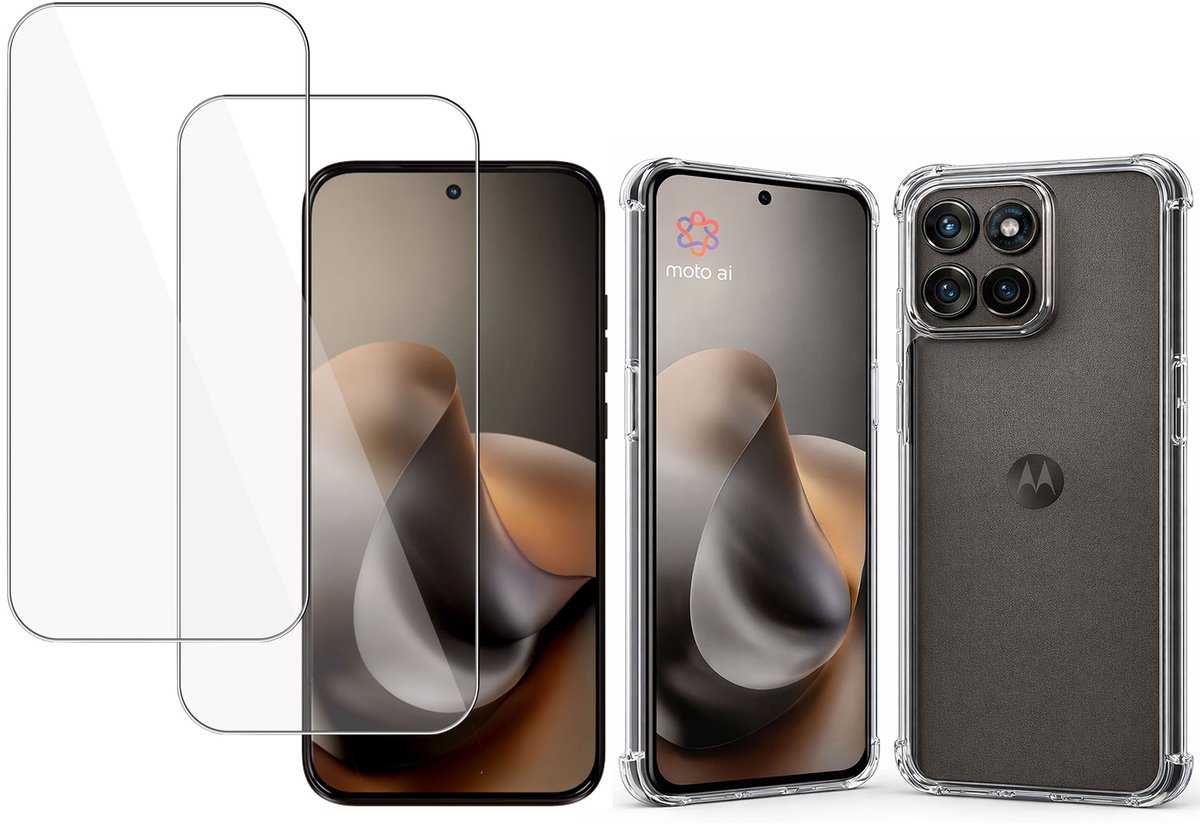 Proteq Hoesje + Screenprotector 2x geschikt voor Motorola Moto G77 – Gehard Glas – Extreme Shockproof Case – Transparant