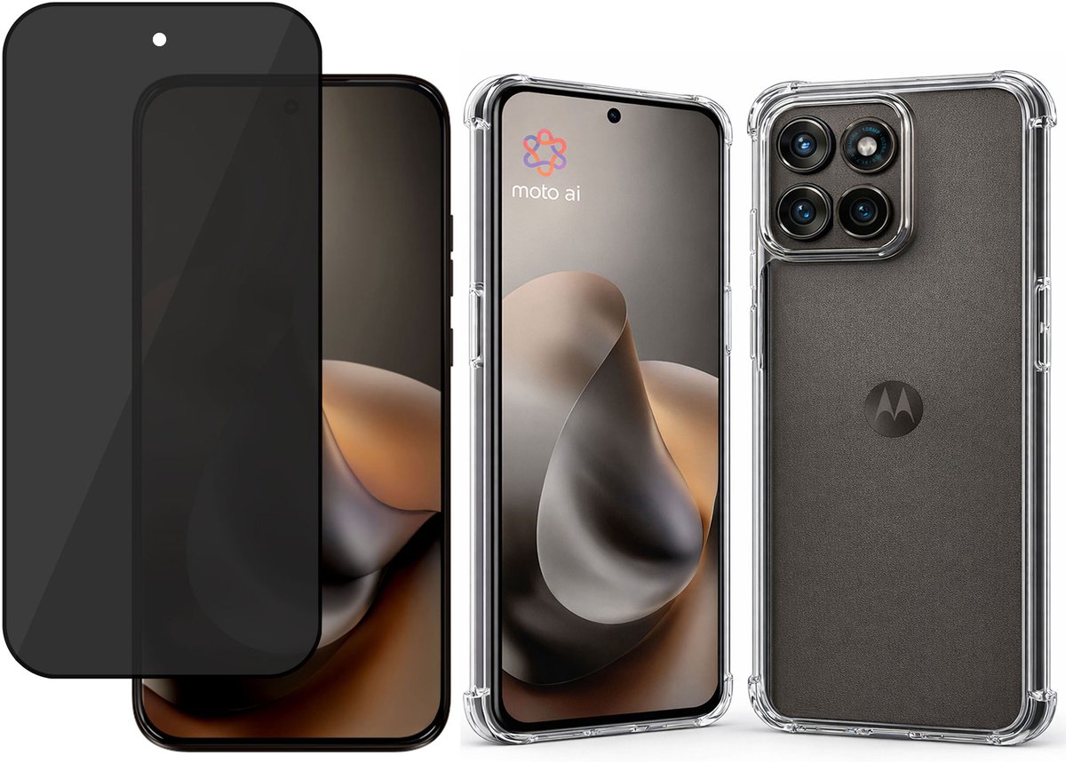 Proteq Hoesje + Privacy Screenprotector geschikt voor Motorola Moto G77 – Gehard Glas – Anti Inkijk – Case – Transparant