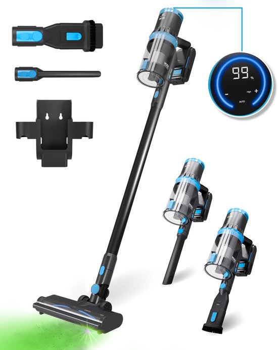 CleanWise Rita – Steelstofzuiger Draadloos met Kruimeldieffunctie – Zonder Zak op Accu – 30kPa Zuigkracht – Groene Laser – HEPA 14 Filter – Lichtgewicht 1,5 kg – Tot 60 Min Accuduur – Voor Huisdierharen – Nederlands Product