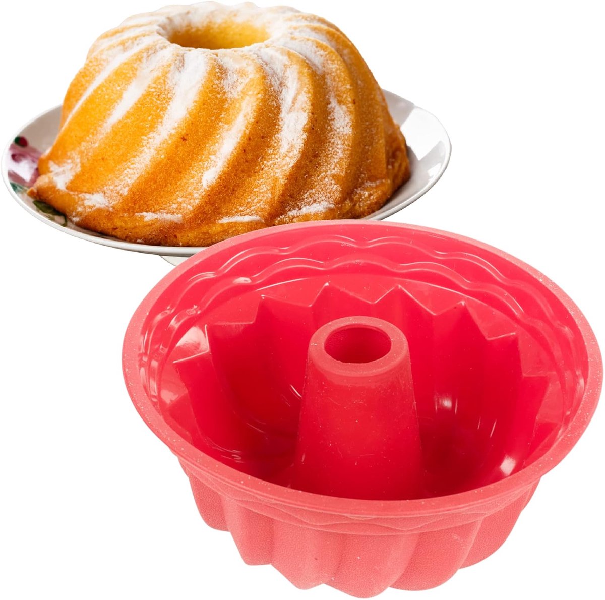 Taartvorm Bakken - Tulbandvorm Ronde Vorm - Feestelijke Gebakjes Maken - Vaatwasserbestendig Diepvriesbestendig - 703 Gram - Rood