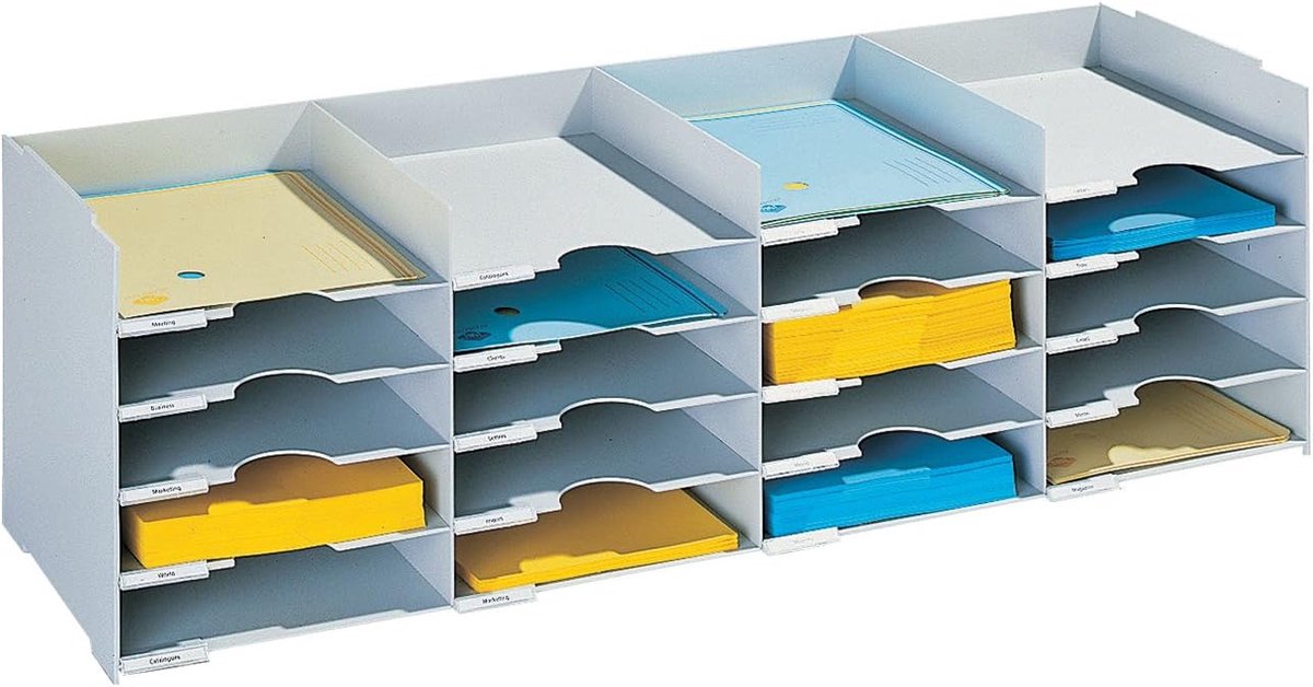 Ringband Organizer - Documentenlade - Bureau Opbergen - 20 Vakken - 30x90x31 cm - Grijs