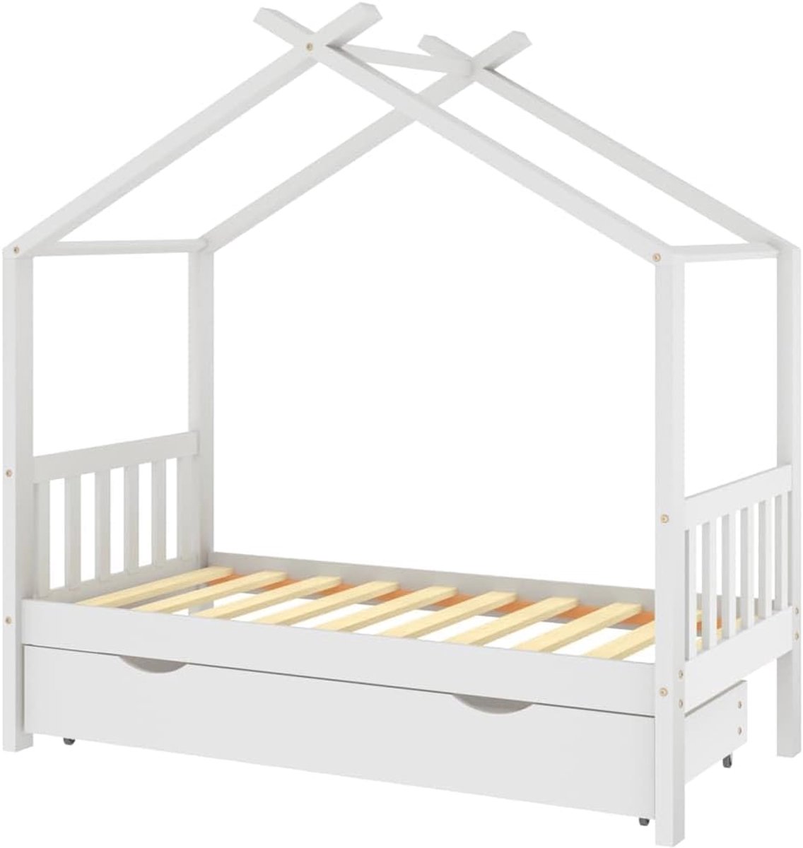 Kinderbed Frame - Houten Bed - Slaapkamer Inrichting - Met Lade - 80x160 cm - Wit